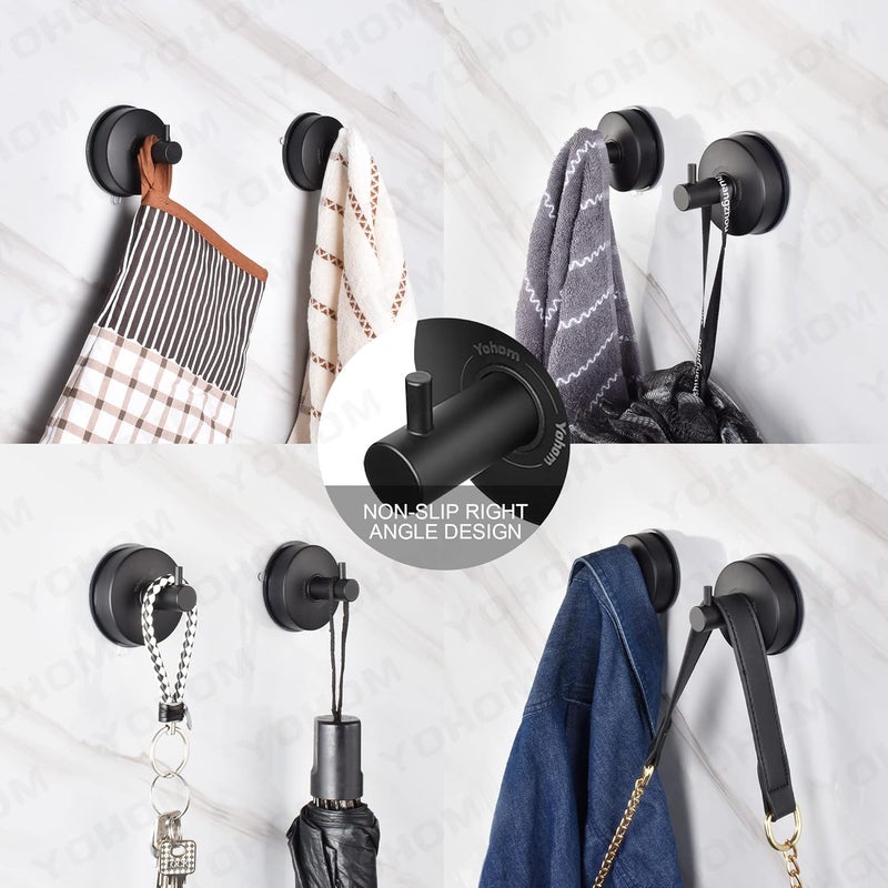 OHOM Suction Cup Hooks Shower Towel Holder Stainless Steel Vacuum Bathroom Shower Hook Suction Towel Rack Kitchen Organizer for Bathrobe Loofah Matte Black 4Pcs - Image 5